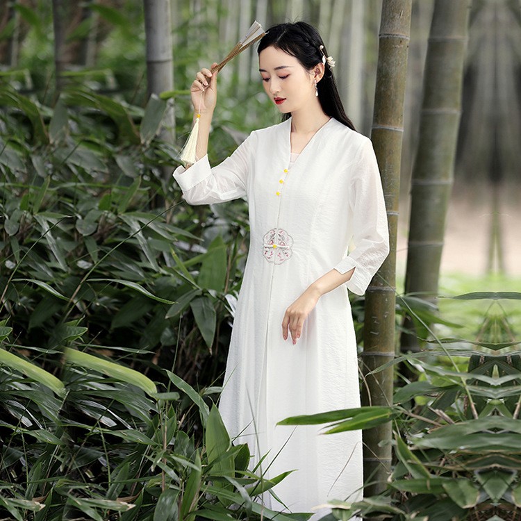 起念浅月新款禅意茶人服夏季复古汉元素禅修服刺绣中式外披女批发