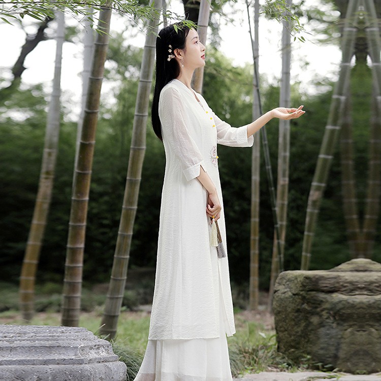 起念浅月新款禅意茶人服夏季复古汉元素禅修服刺绣中式外披女批发商品图片